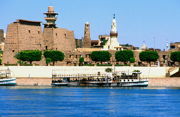 Old tour boats on the waterfront at Luxor, Egypt.