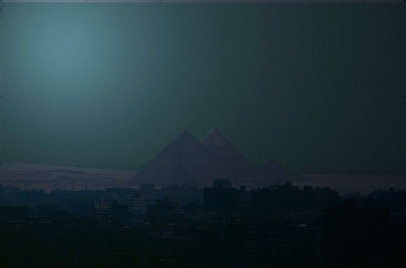 Night view of the Giza Pyramids.