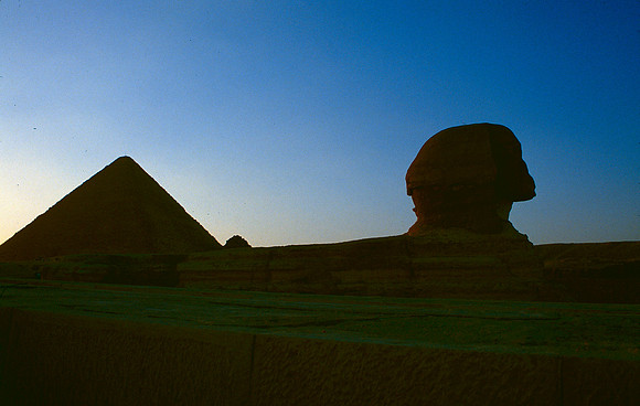 The Sphinx and Pyramid. in silouette.