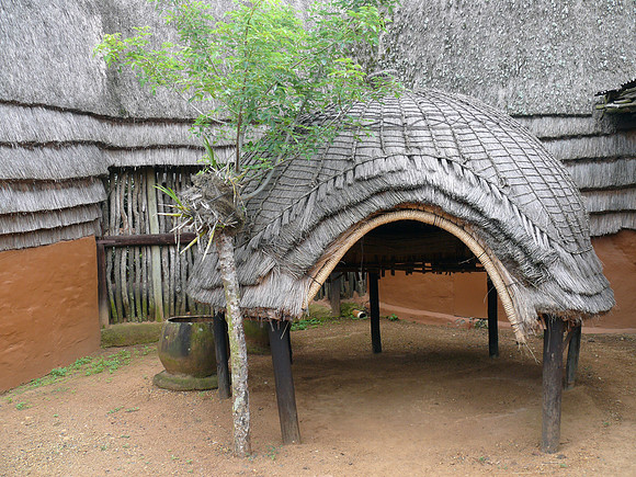 Thatched hut in Zulu village.
