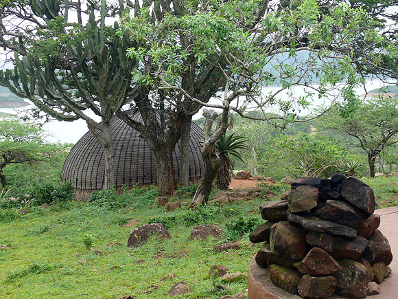 Scene of Zulu Village overlooking Phobane Lake