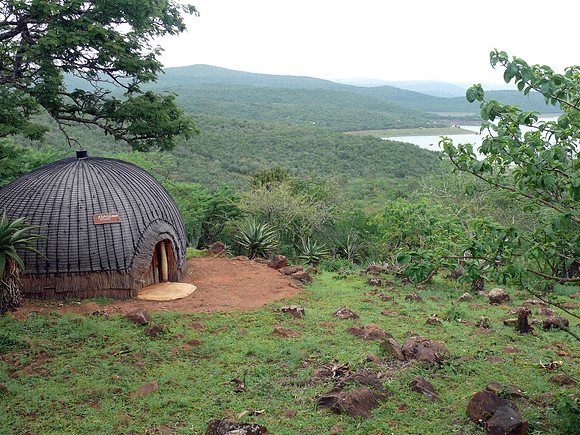Scene of Zulu Village overlooking Phobane Lake