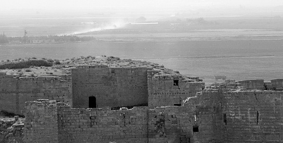 Ruins in Harran, Turkey, looking into Syria.