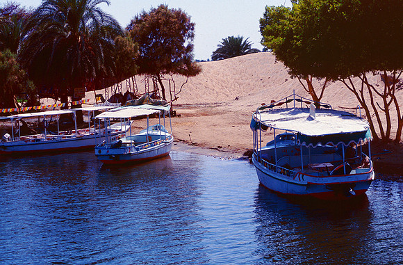 Tourist boats along the Nile River.