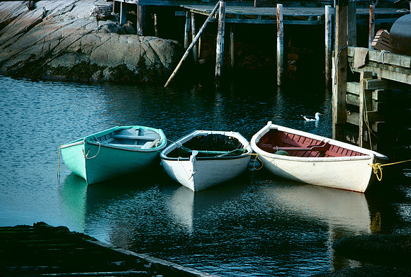 Boats in Meat Cove, Nova Scotia.