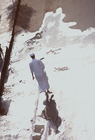 Egyptian walks through water.