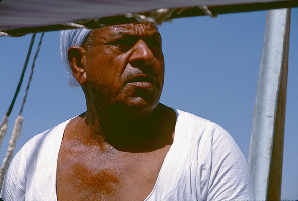 Capt. Nemo, sails the Nile River at the helm of his faluka.