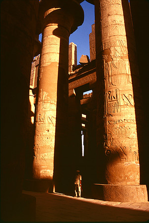 Morning sunlight on columns of Karnak Temple.