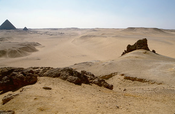 Barren desert and Pyramid.